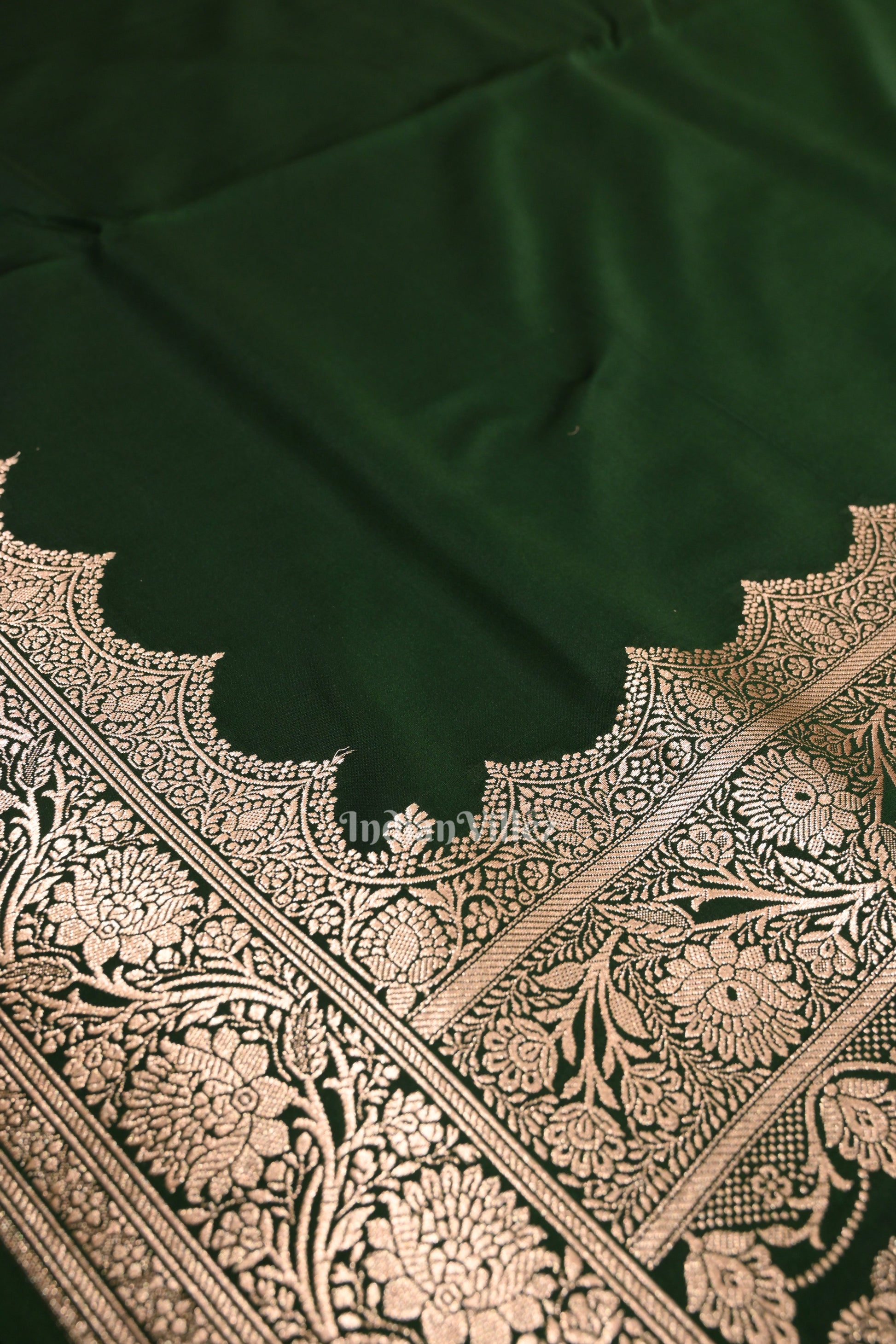 Bottle Green  Pure  Soft Mashru Satin Silk Banarasi Saree