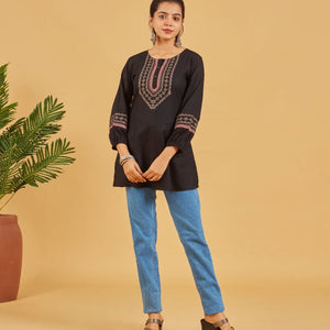 Embroidered Black short top