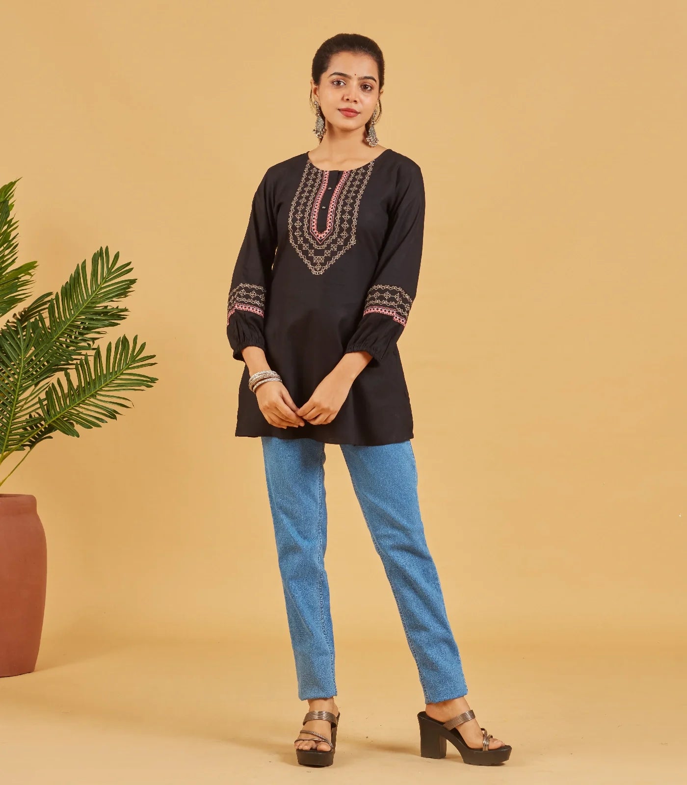 Embroidered Black short top