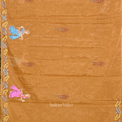 Honey Gold Radha  Krishna Theme Hand- Painted Pattachitra Saree