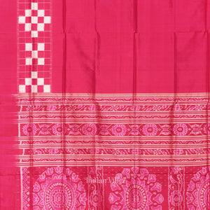 Rani Pink White Odisha Ikat Border Pasapali Sambalpuri Silk Saree