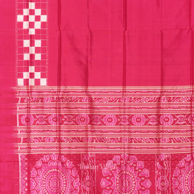Rani Pink White Odisha Ikat Border Pasapali Sambalpuri Silk Saree