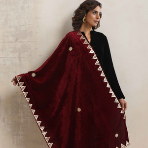 trueBrowns Maroon Velvet Gota Patti Stole