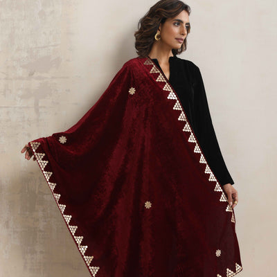 trueBrowns Maroon Velvet Gota Patti Stole