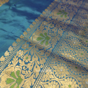 Peacock Blue Designer Katan Banarasi Silk Saree