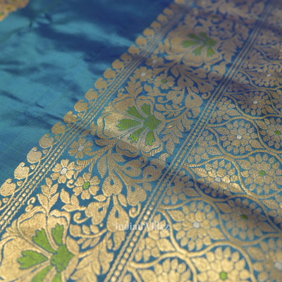 Peacock Blue Designer Katan Banarasi Silk Saree
