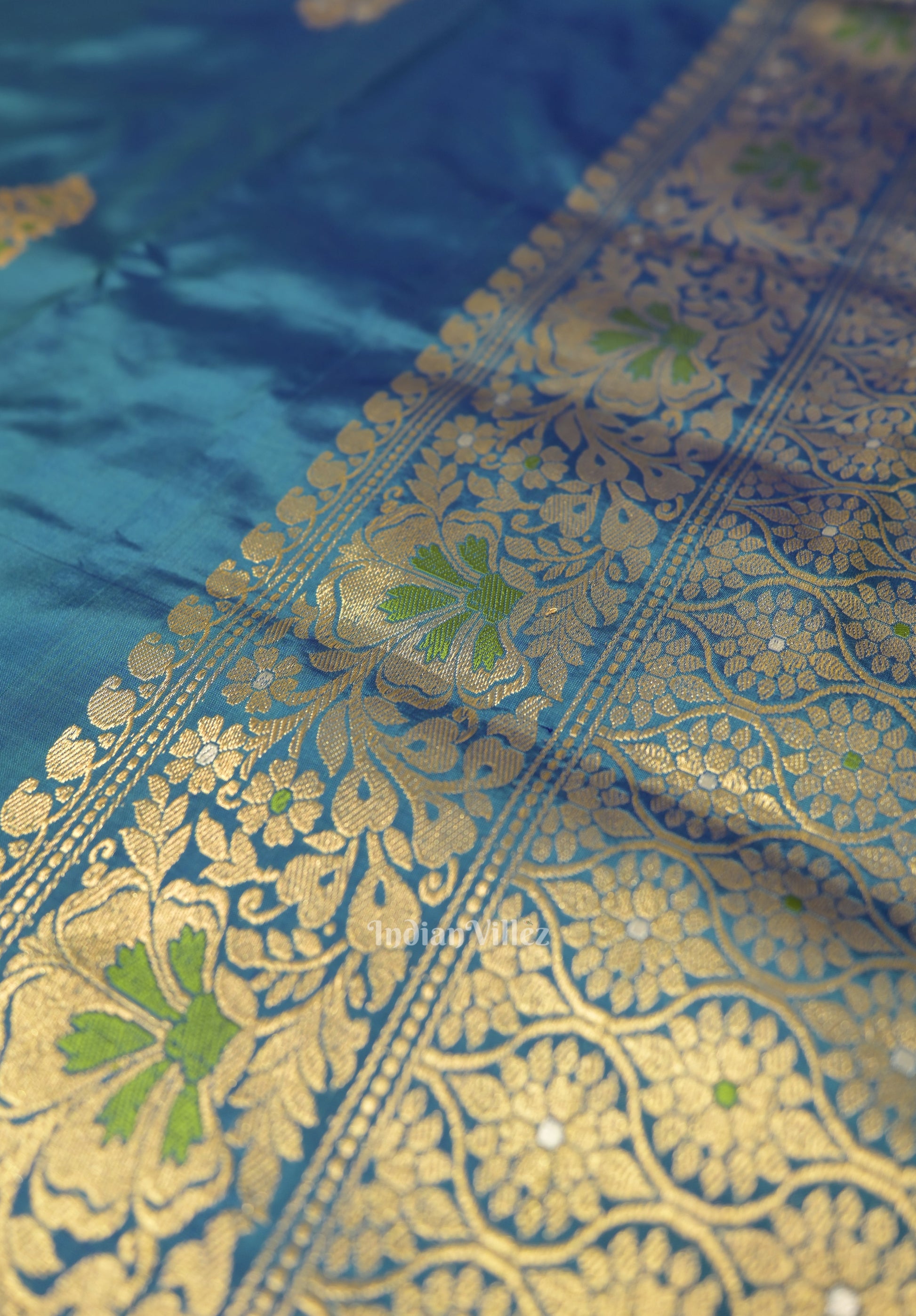 Peacock Blue Designer Katan Banarasi Silk Saree