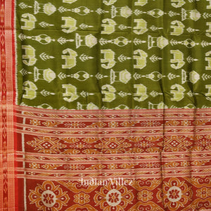 Green Elephant Theme Odisha Ikat Khandua Silk Saree