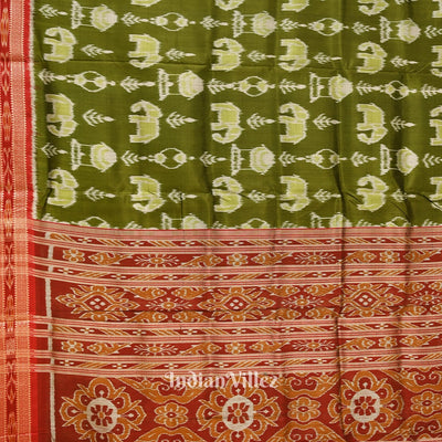 Green Elephant Theme Odisha Ikat Khandua Silk Saree