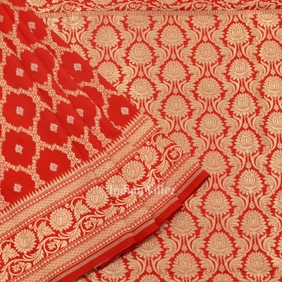 Exclusive Authenticate Crimson Bridal Red Soft Pure Mashru Satin Silk Banarasi Saree