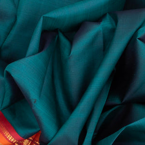 Viridian Handloom Korvai Silk Saree With Contrast Crimson Border