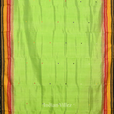 Parrot Green Black Kathiphera Odisha Ikat Khandua Silk Saree