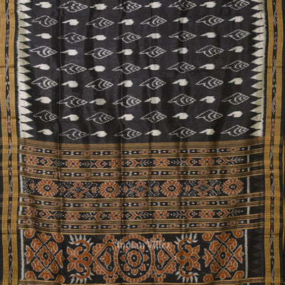 Black Sankha Motif Odisha Ikat Khandua Silk Saree