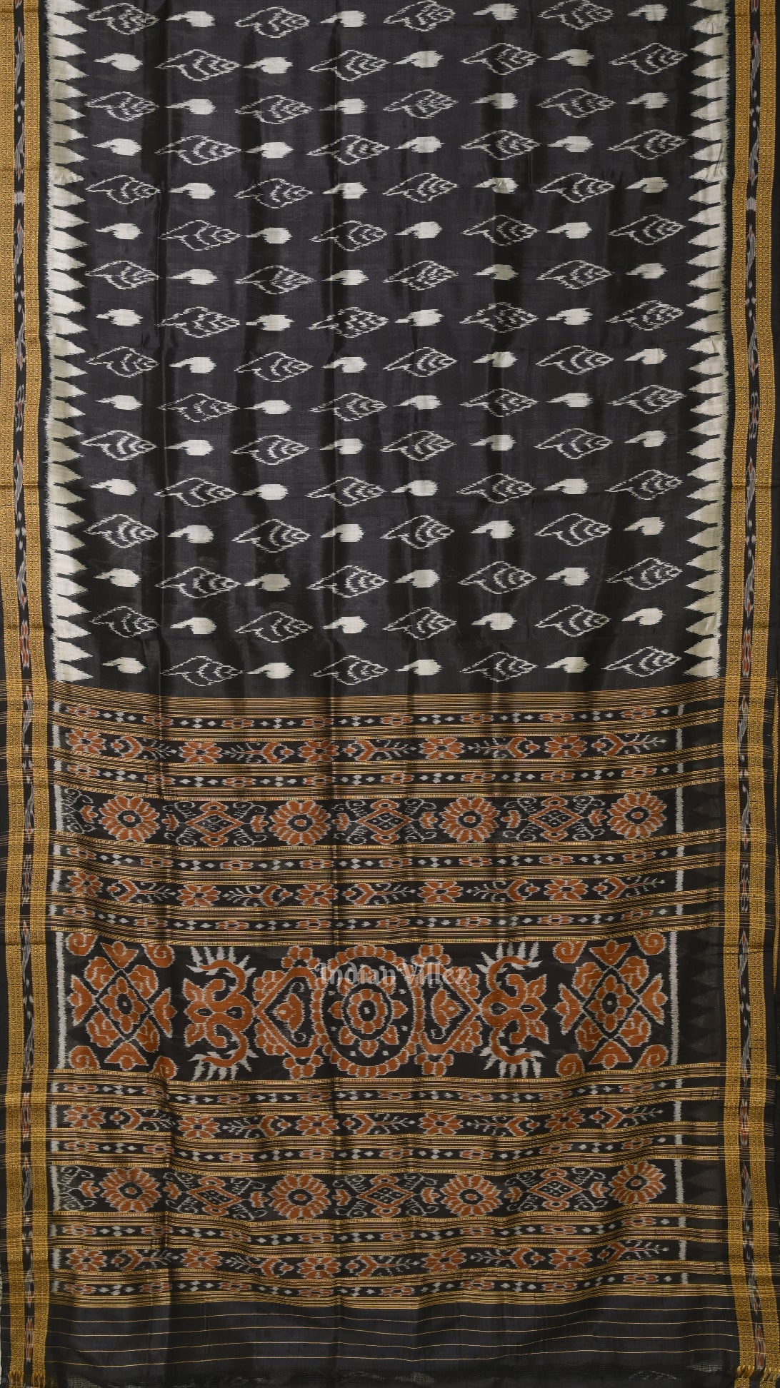Black Sankha Motif Odisha Ikat Khandua Silk Saree