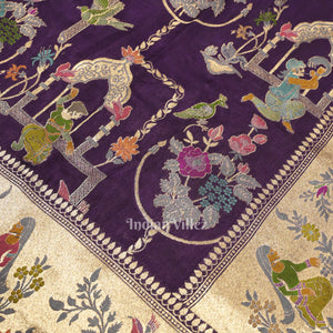 Violet Brocade Tussar Khaddi Georgette Banarasi  Saree