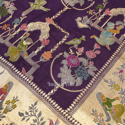 Violet Brocade Tussar Khaddi Georgette Banarasi  Saree