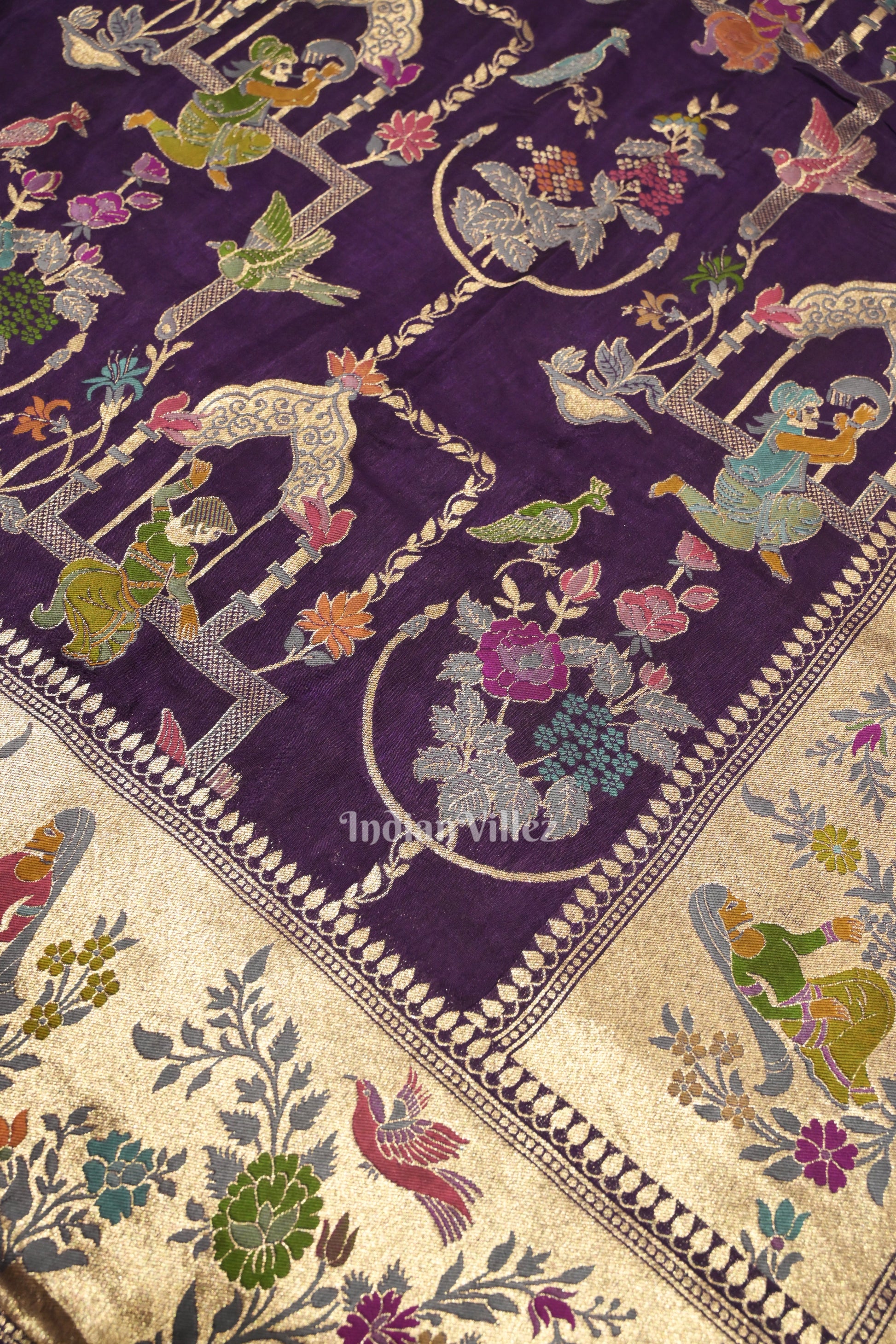 Violet Brocade Tussar Khaddi Georgette Banarasi  Saree