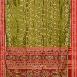 Mehendi Green Red Flower Motif Odisha Ikat Khandua Silk saree