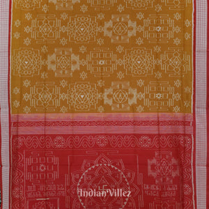 Golden Red Bastu Theme Odisha Ikat Sambalpuri Silk Saree