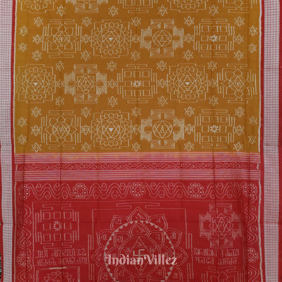 Golden Red Bastu Theme Odisha Ikat Sambalpuri Silk Saree