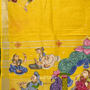 Yellow Palki Theme Hand-Painted Pattachitra Saree (Pre Order)