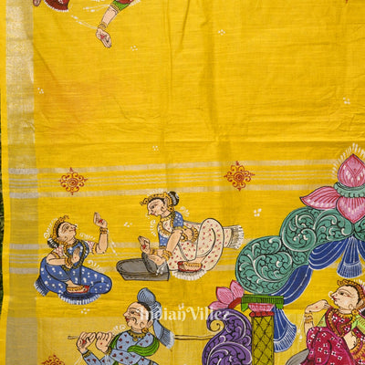 Yellow Palki Theme Hand-Painted Pattachitra Saree (Pre Order)