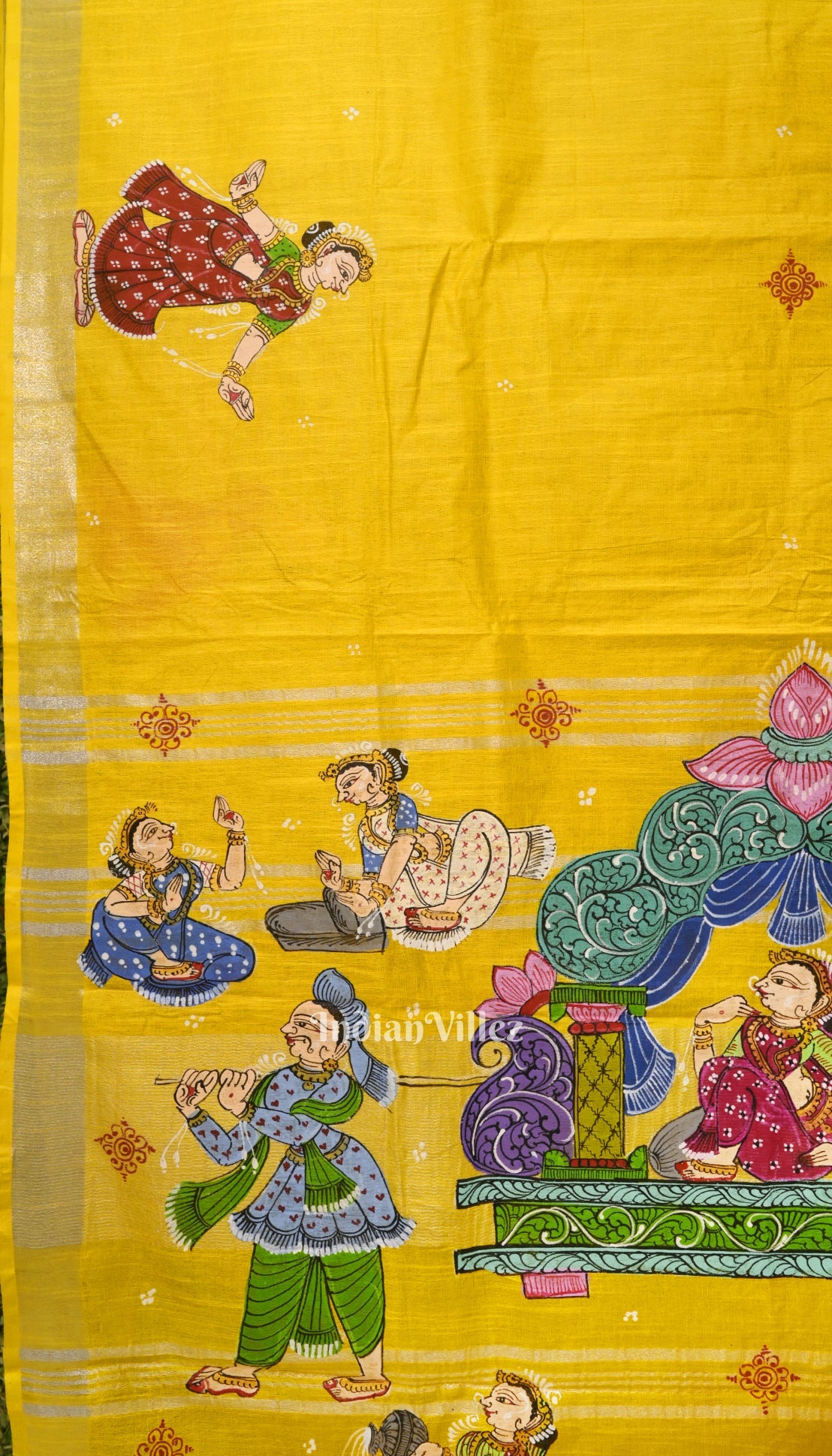 Yellow Palki Theme Hand-Painted Pattachitra Saree (Pre Order)