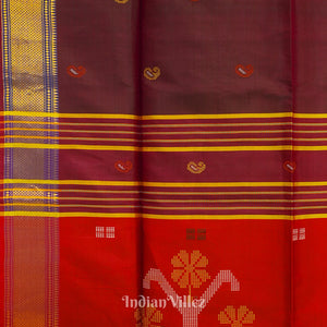 Red With Coffee Dual Tone Pure Bishnupuri  Silk Saree