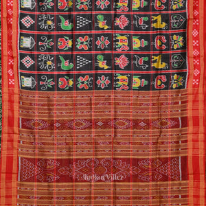 Black Red Nabakothi Odisha Ikat Khandua Silk Saree