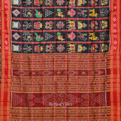Black Red Nabakothi Odisha Ikat Khandua Silk Saree