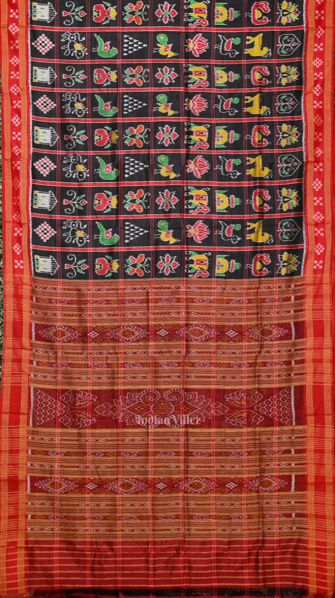Black Red Nabakothi Odisha Ikat Khandua Silk Saree