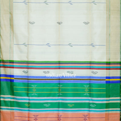 Cream With Multicolor Handwoven Bishnupuri Double Pallu Silk Saree