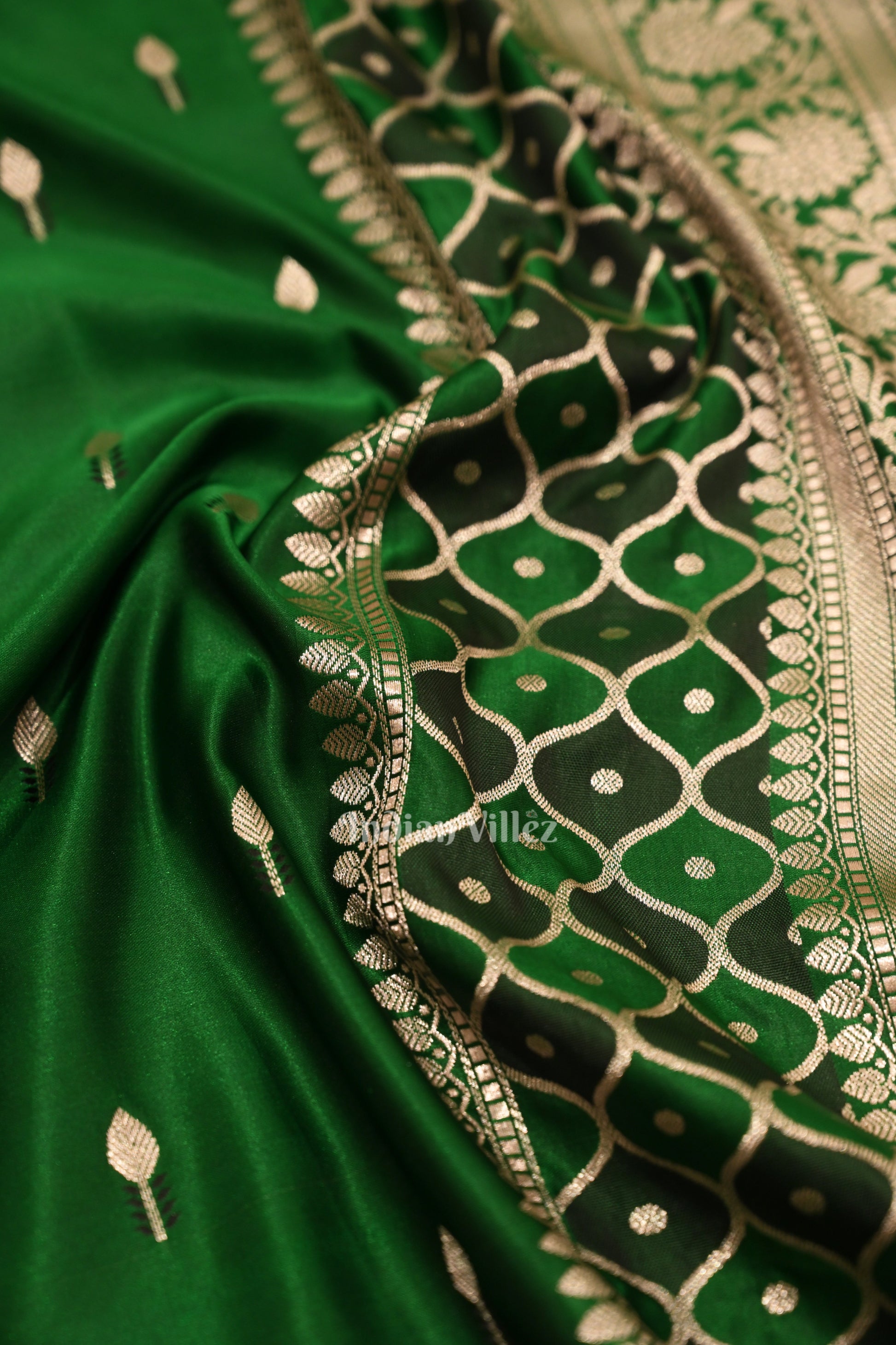 Dark Green  Rangakart Mashru Satin Silk Banarasi Saree