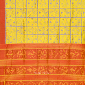 Yellow Red Nabakothi Odisha Ikat Contemporary Designer Saree