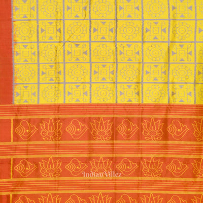 Yellow Red Nabakothi Odisha Ikat Contemporary Designer Saree