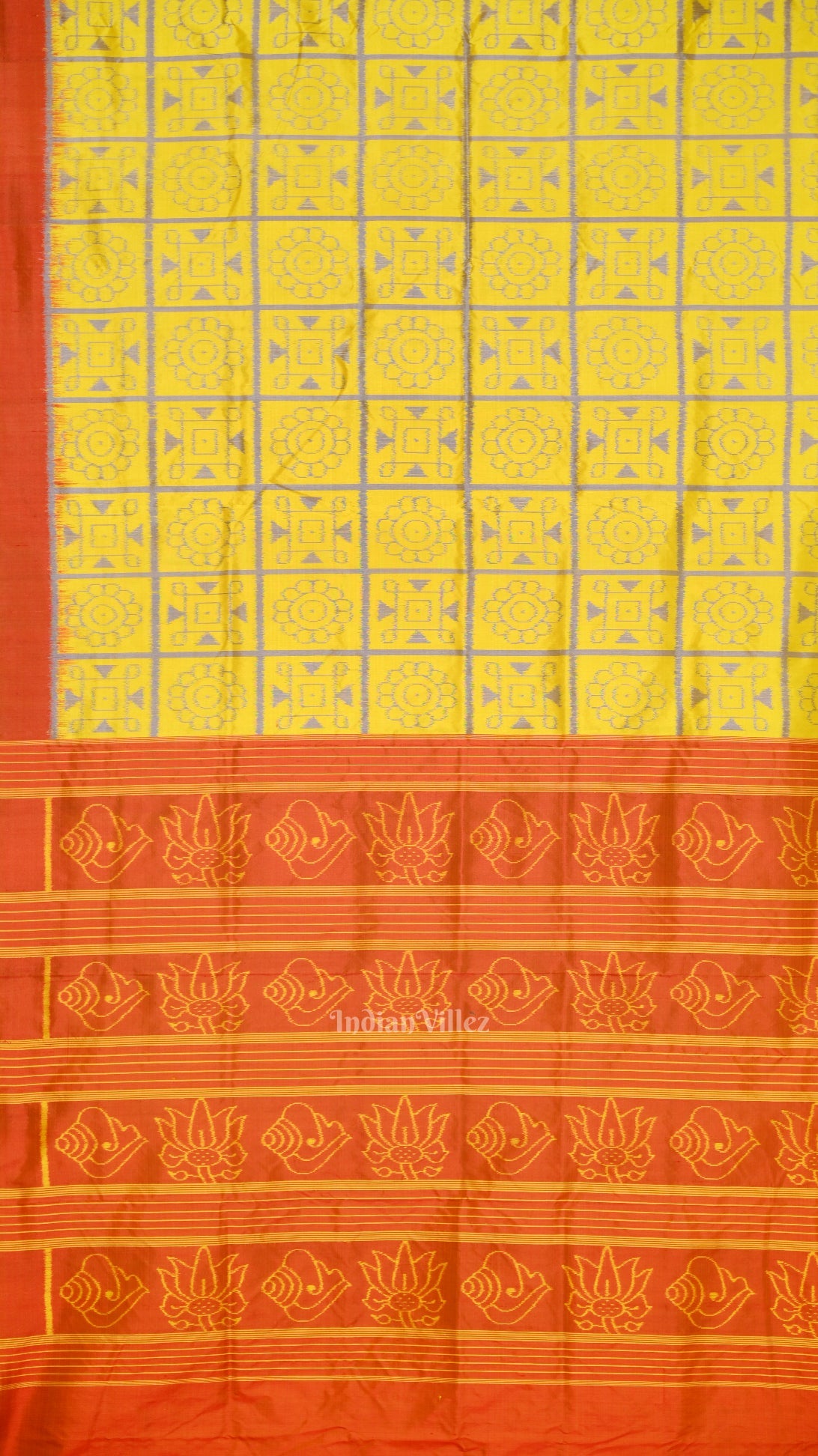 Yellow Red Nabakothi Odisha Ikat Contemporary Designer Saree