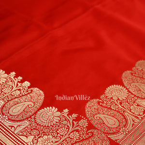 Gergeous Flaunt Red Soft Pure Mashru Satin Silk Banarasi Saree