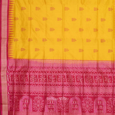 Dark Yellow with Rani Pink Bomkai  Sambalpuri Silk Saree
