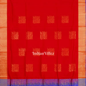 Red With Blue Pure South Soft Silk Saree
