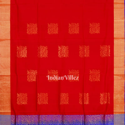 Red With Blue Pure South Soft Silk Saree