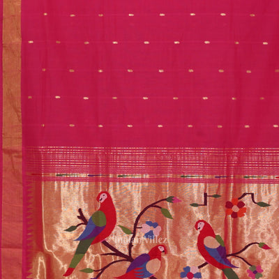 Pink Butta Design Cotton Paithani Saree
