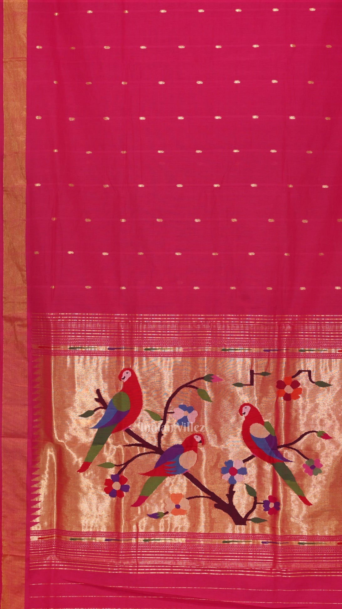 Pink Butta Design Cotton Paithani Saree