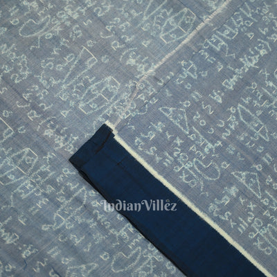 Light Blue Dual Tone  Mathematics Theme Sambalpuri Odisha Ikat Cotton Fabric