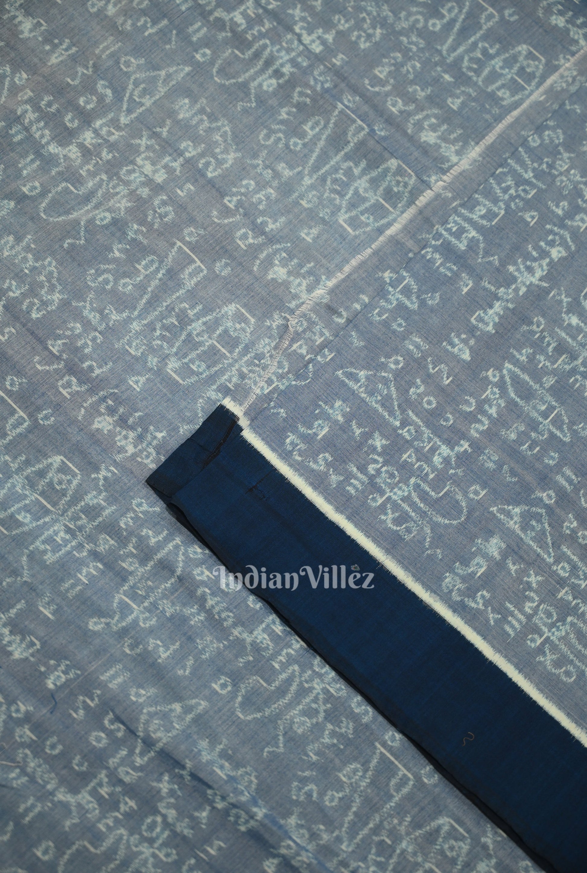 Light Blue Dual Tone  Mathematics Theme Sambalpuri Odisha Ikat Cotton Fabric