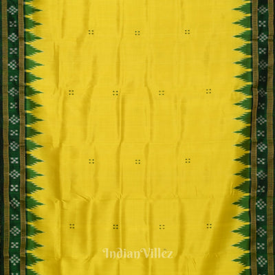 Lemon Yellow Green Border Pasapali Khandua Silk Saree