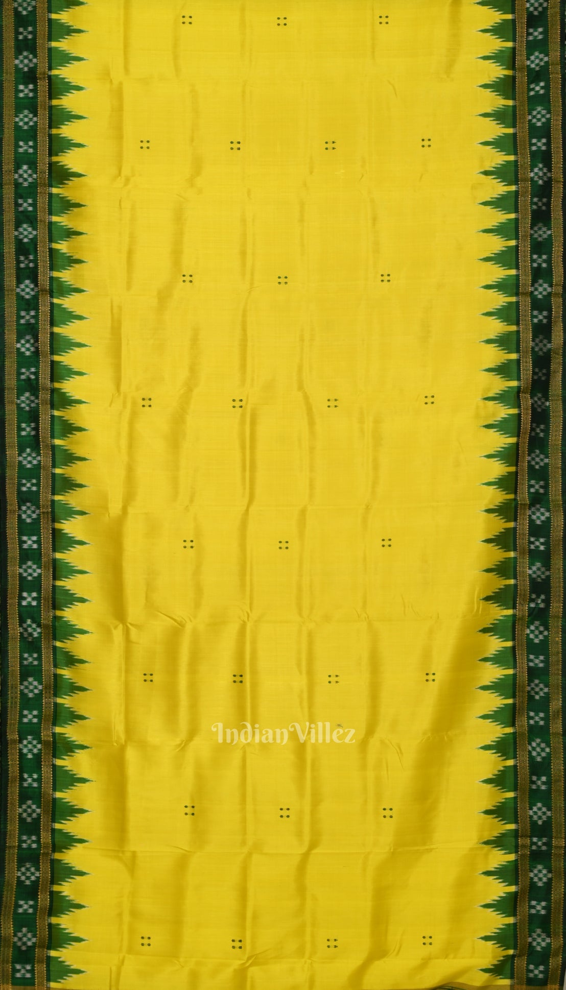 Lemon Yellow Green Border Pasapali Khandua Silk Saree