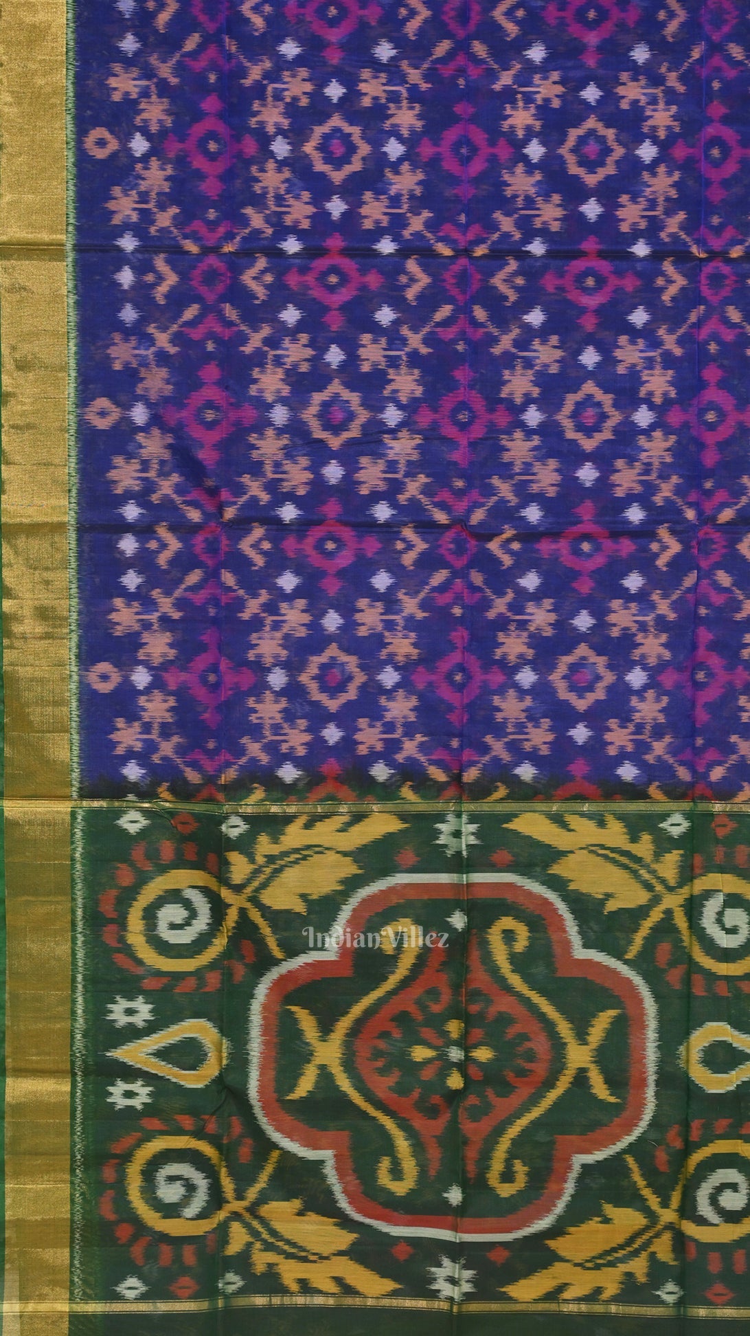 Blue Pochampally Ikat Sico (Silk & Cotton) Saree with Zari Border