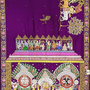 Purple Shree Jagannath Theme Pattachitra Silk Saree
