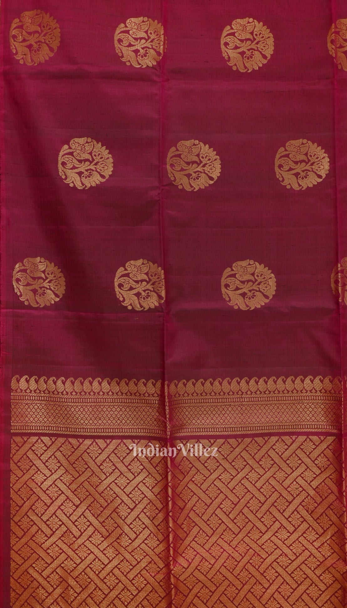 Deep Maroon Golden Floral Design Pure Kanjivaram Soft Silk Saree