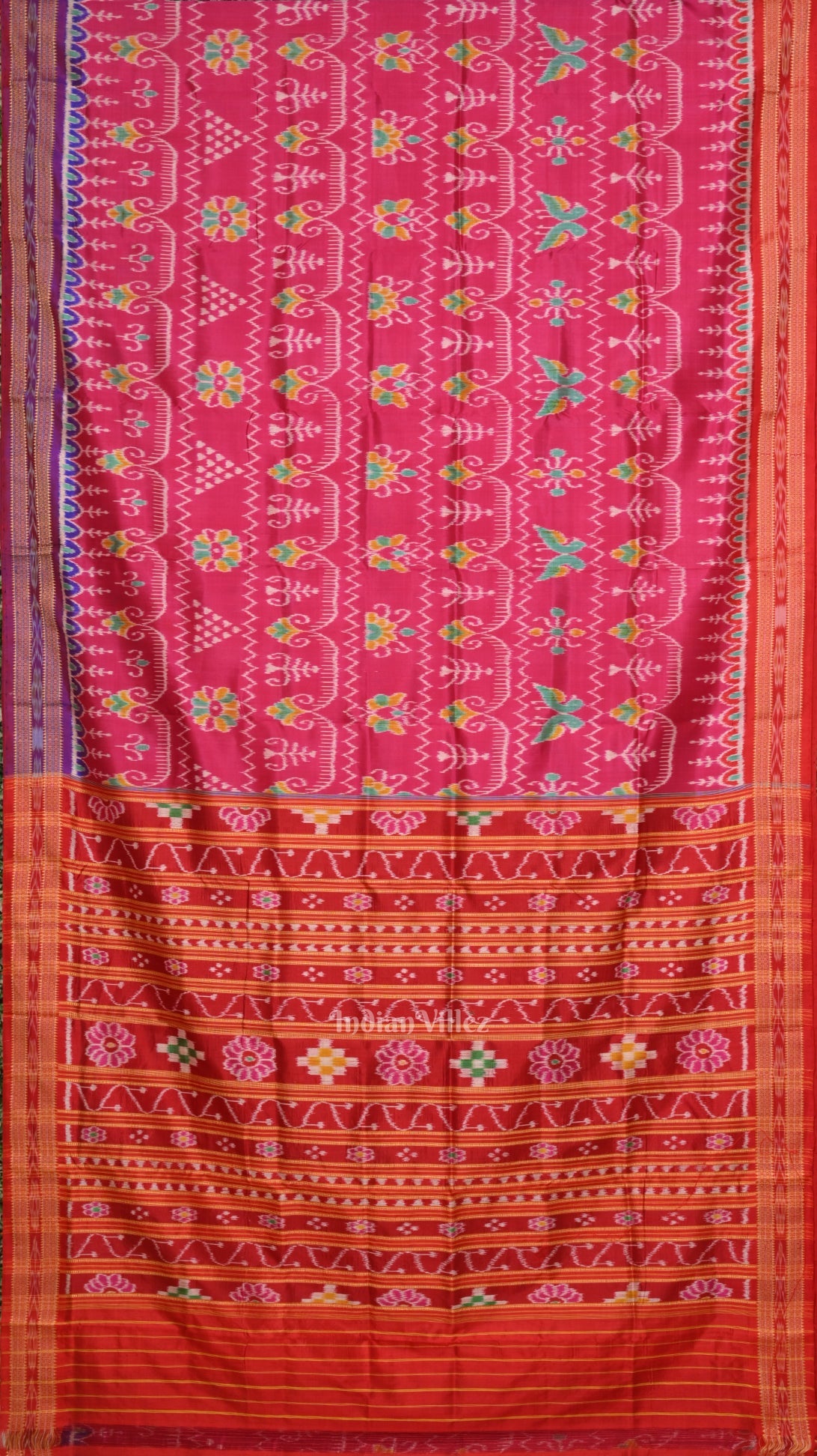 Rani Pink Tribal Theme Odisha Ikat Khandua Silk Saree